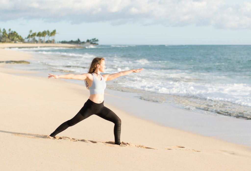 Warrior 2 Yoga Pose Oahu Hawaii Beach